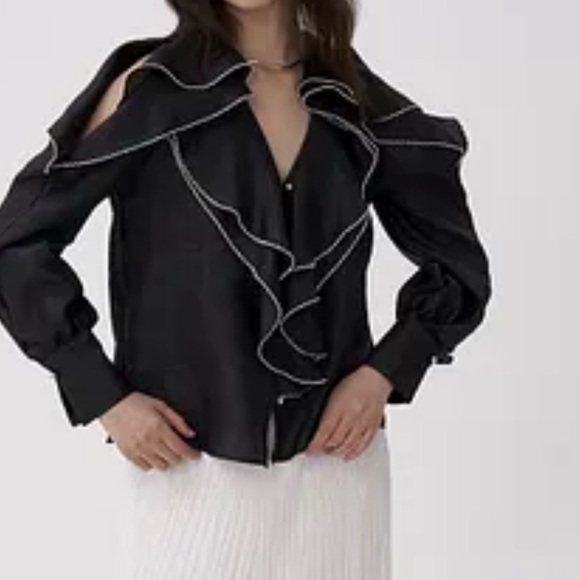 MIANOTTE Off-the-Shoulder Ruffle Detail Organza Blouse size 2 - Picture 1 of 10